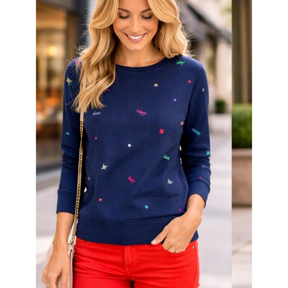 NWT Lilly Pulitzer Rami Sweatshirt Size L Low Tide Navy Blue Good Vibes Pullover